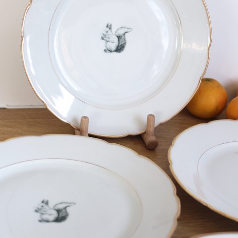 Service 4 assiettes Écureuils