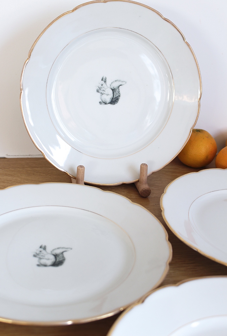 Service 4 assiettes Écureuils